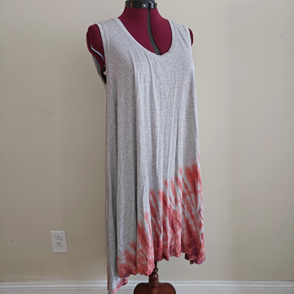 Hapi by‎ Hapiru Womens Tie Dye Swing Dress Grey Red Pink Sleeveless Size 4 NWT